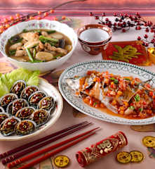 韭菜年糕湯、五味九孔&糖醋魚