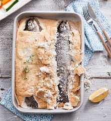 Salz-Forellen mit Gemüse und Senfsauce