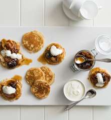 Ricotta pancakes with fruit compote and yoghurt