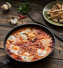 Guiso especiado de tomates con huevos (Shakshuka) - Israel