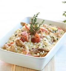 Risoto de cogumelos com presunto