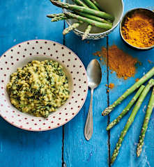 Risoto de cevadinha com nabiças e espargos