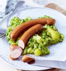 Erbsen-Kartoffel-Stampf mit Wiener Würstchen