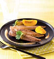 Août - Aiguillettes de canard vapeur aux pêches