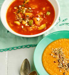 Sopa de abóbora e couves-de-bruxelas