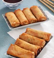 Rollitos de primavera con gambas y salsa agridulce