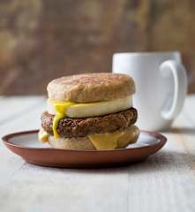 "Egg and sausage" breakfast sandwich