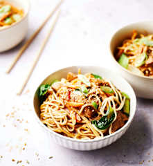 Chinese Noodles with Turkey in Plum Sauce