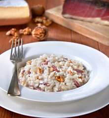 Brie, speck and walnut risotto