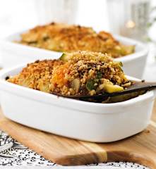 Crumble de abóbora, batata-doce e curgete