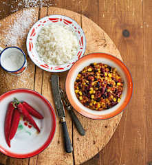 Chili vegetariano de lentilhas e milho