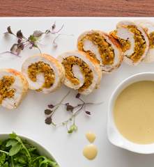 Turkey breast roulade with apricot and hazelnut stuffing