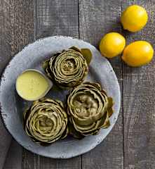 Globe artichokes with lemon garlic butter