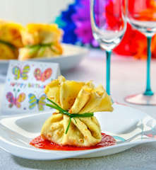 Fagottini di crêpes al baccalà e ceci