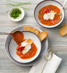 Crema de escalivada con guarnición de bacalao confitado
