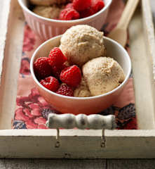 Brown Bread Ice Cream with Raspberries