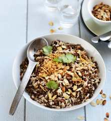 Salade de lentilles et riz aux amandes