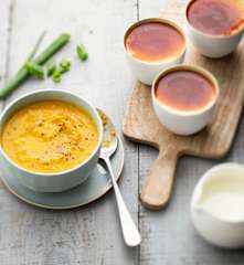 Velouté de légumes et crème caramel