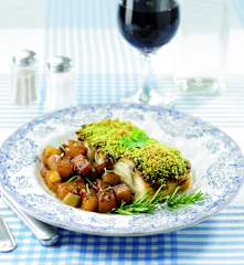 Bacalhau com pesto de tomate com batata doce
