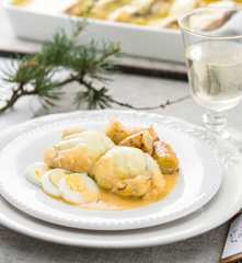 Rape en salsa de puerros al azafrán