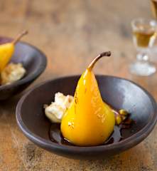 Saffron and cardamom poached pears