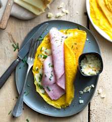 Crêpe au potimarron, jambon et fromage
