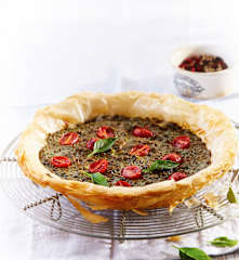 Tarta de espinaca con carne y requesón