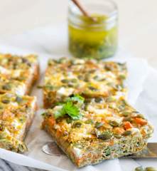 Sweet potato frittata with coriander chilli sauce