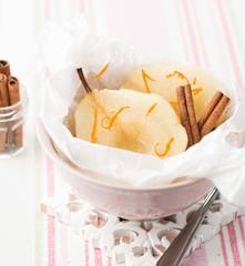 Peras em papelote com moscatel e laranja