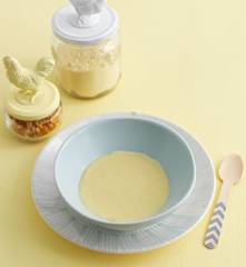 Papa de milho com pera e maçã