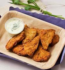 Setas empanadas con mayonesa de hierbas