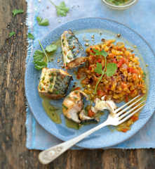 Maquereaux marinés à l'orientale, compotée de poivrons