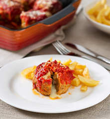 Albondigones con compota de tomate