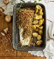 Bacalhau com crosta de amêndoa