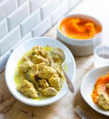 Veau mijoté aux épices, purée de carotte