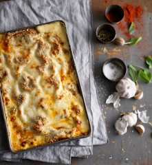 Lasanha de coelho com massa de castanha