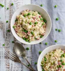 Risoto de ervilhas e bacon