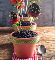 Macetitas de chocolate y fresas