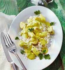 Spargel-Hähnchen-Curry zu Reis