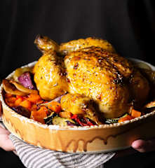 Roasted Chicken with Vegetables in Cider Sauce