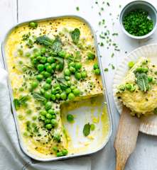 Omelette soufflée, petits pois et menthe