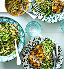 Poisson à la chermoula, couscous vert