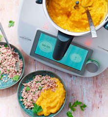 Purée de carottes et jambon aux herbes