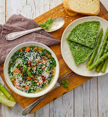 Minestrone leggero primaverile; frittata di spinaci e contorno asparagi selvatici