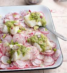 Carpaccio di ravanelli con filetti di merluzzo