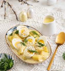 Jajka z ziemniakami w sosie musztardowym