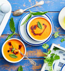 Gaspacho poivrons, coriandre et réduction balsamique