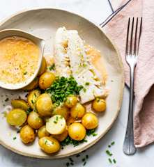 Lieu et pommes de terre vapeur, sauce beurre blanc au citron vert