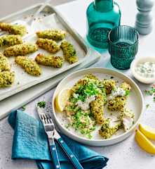 Wholemeal fish fingers with smashed beans (Diabetes)