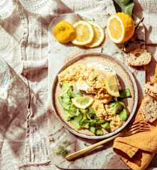 Cabillaud vapeur sauce crevettes et tagliatelle de courgette